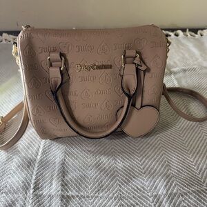 Juicy Couture Taupe Embossed Logo medium Satchel Crossbody Bag Heart Charm